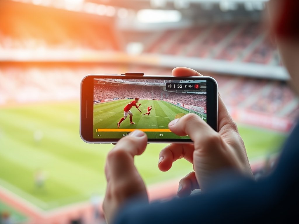 Person holding smartphone streaming live TV using Xtream IPTV application