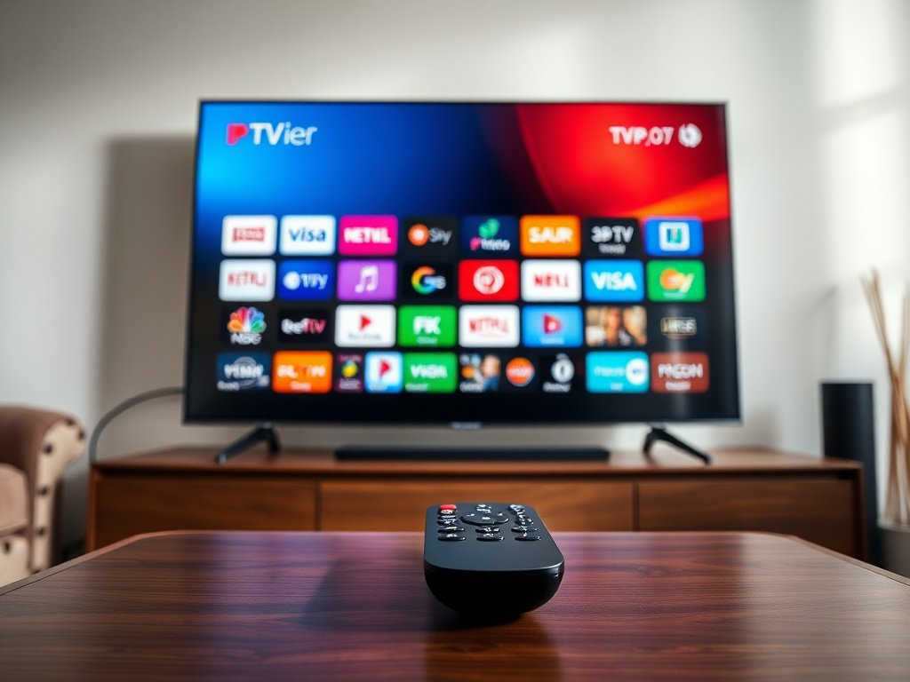 Best Xtream IPTV Subscription USA streaming interface showing multiple channels on smart TV screen