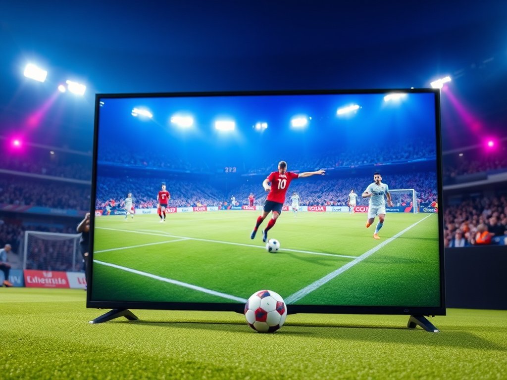 High-quality 4K streaming on large television screen showing sports content