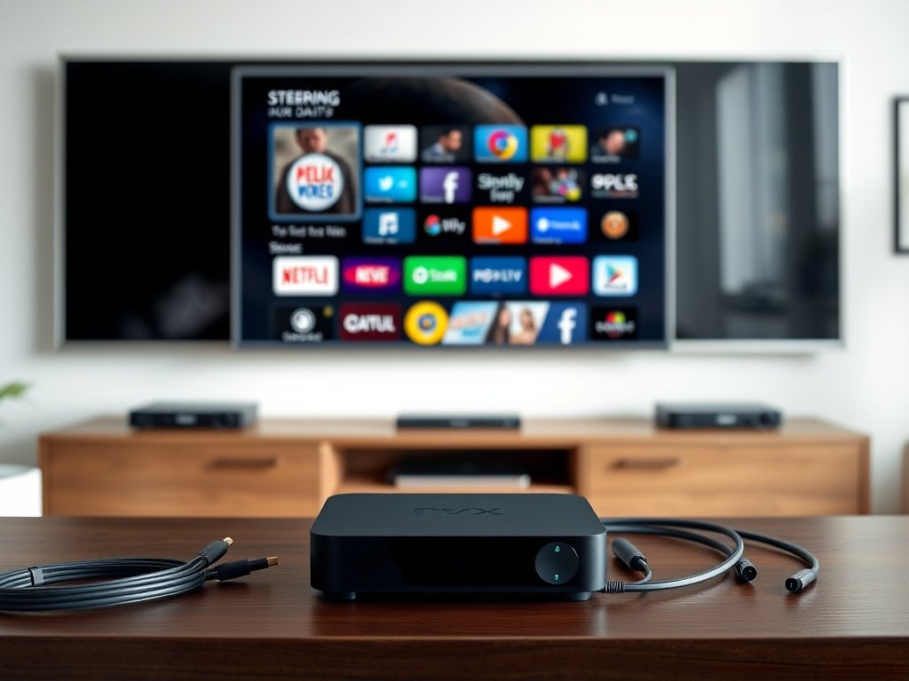 IPTV Premium setup with streaming device connected to home entertainment system