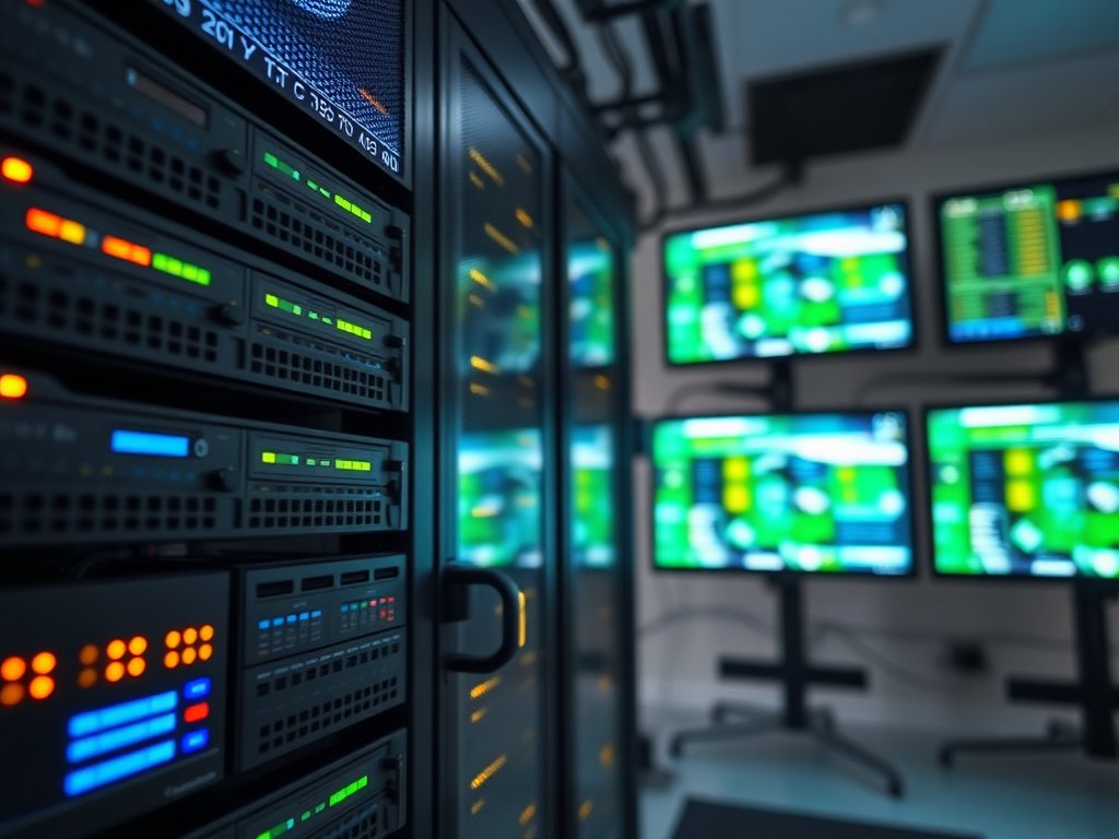 Premium Xtream IPTV Server setup with high-quality streaming equipment and multiple screens